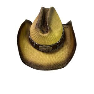 Hatra Western Cowboy Hat Burnt Stained R38 Western Texas Star On Leather Band